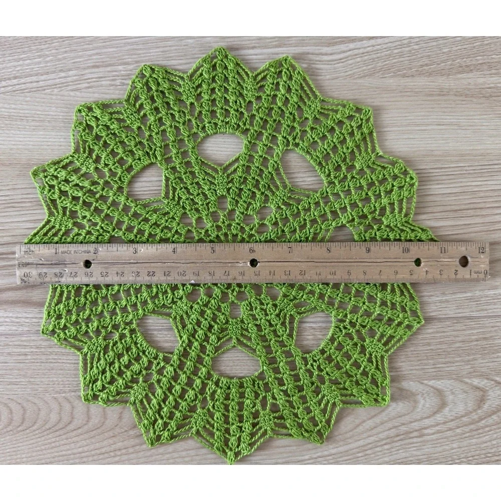 Handmade Green Crochet Doily 11 in Christmas Starburst Mercerized Cotton Table